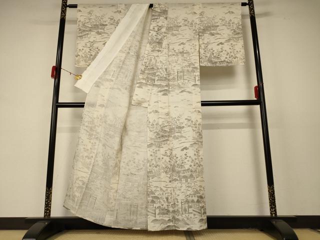 平和屋着物＊夏物 紗紬 生紬 風景文 正絹 逸品 AABD4661jd