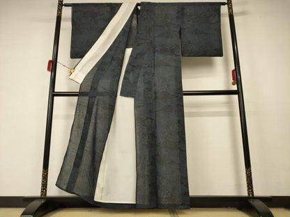 平和屋着物＊夏物 結城紬 夏結城 100亀甲 花蝶文 正絹 逸品 AABD4666jd