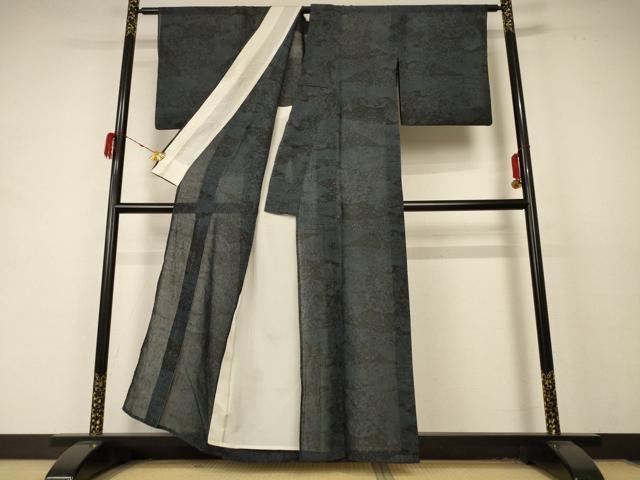 平和屋着物＊夏物 結城紬 夏結城 100亀甲 花蝶文 正絹 逸品 AABD4666jd