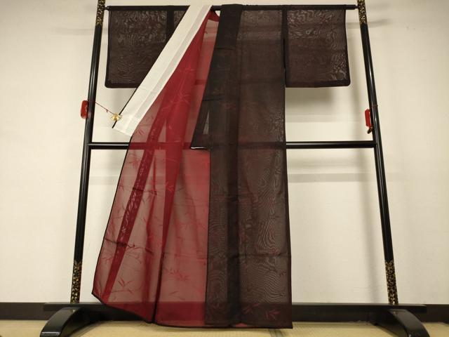 平和屋着物＊夏物　小紋　紗　枝葉文　正絹　逸品　AABD4668jd 平和屋着物＊夏物 小紋 紗 枝葉文 正絹 逸品 AABD4668jd