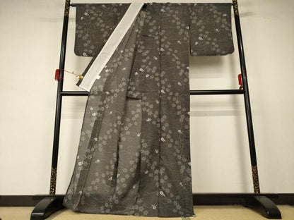 平和屋着物＊夏物 小紋 絽 草花文 楓 洗える着物 AABD4670jd