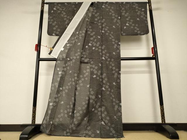 平和屋着物＊夏物 小紋 絽 草花文 楓 洗える着物 AABD4670jd