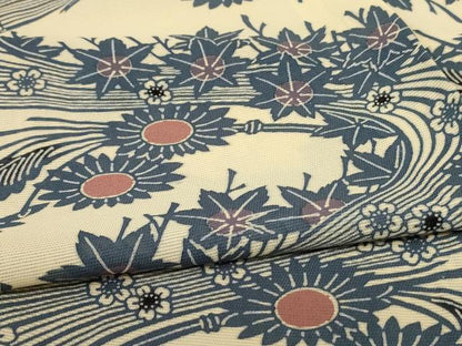 平和屋着物＊夏物 小紋 絽 型染め 流水草花文 正絹 逸品 AABD4673jd