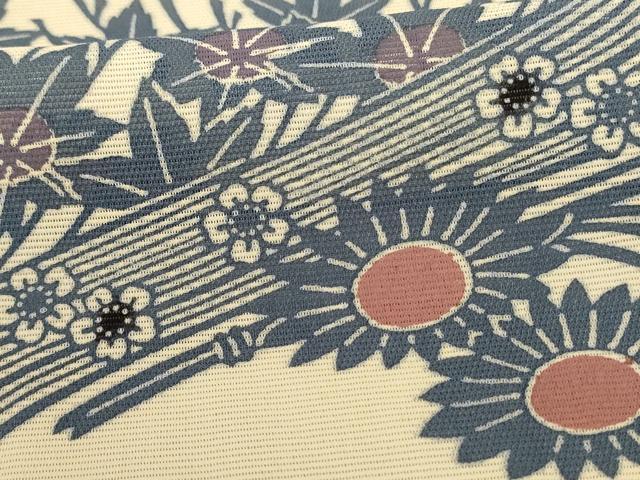 平和屋着物＊夏物 小紋 絽 型染め 流水草花文 正絹 逸品 AABD4673jd