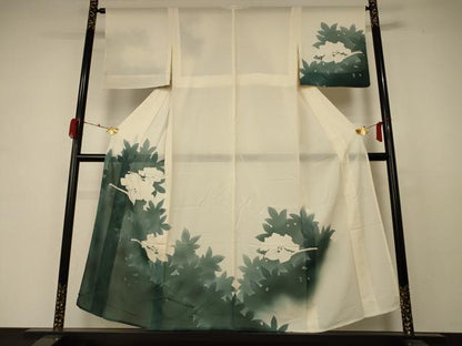 平和屋着物＊夏物 訪問着 絽 草花文 暈し染め 銀彩 正絹 逸品 AABD4674jd