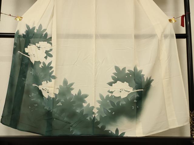 平和屋着物＊夏物 訪問着 絽 草花文 暈し染め 銀彩 正絹 逸品 AABD4674jd