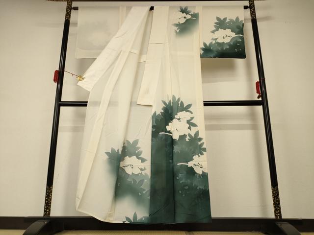 平和屋着物＊夏物 訪問着 絽 草花文 暈し染め 銀彩 正絹 逸品 AABD4674jd