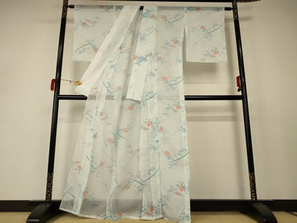 平和屋着物＊夏物 小紋 絽 楓文 洗える着物 AABD4678jd