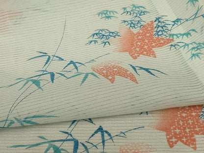 平和屋着物＊夏物 小紋 絽 楓文 洗える着物 AABD4678jd