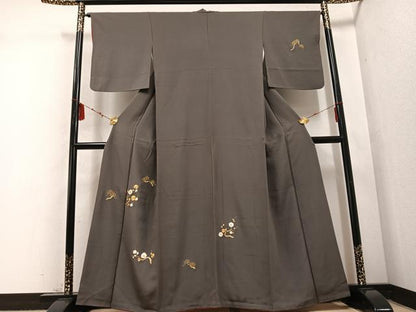 平和屋着物●訪問着　駒刺繍　梅松文　金糸　正絹　逸品　AABD4735ph