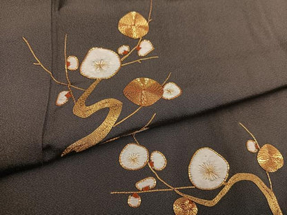 平和屋着物●訪問着　駒刺繍　梅松文　金糸　正絹　逸品　AABD4735ph