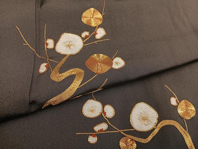 平和屋着物●訪問着　駒刺繍　梅松文　金糸　正絹　逸品　AABD4735ph