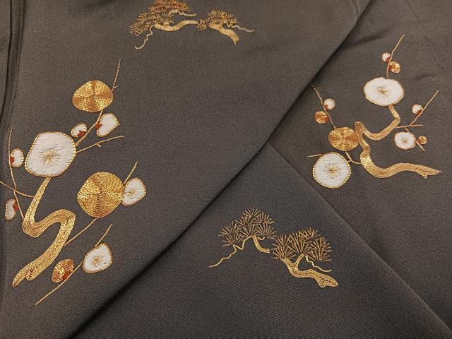 平和屋着物●訪問着　駒刺繍　梅松文　金糸　正絹　逸品　AABD4735ph