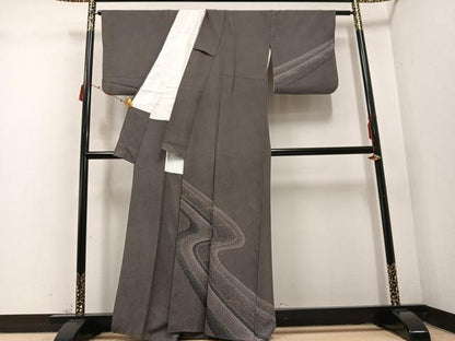 平和屋着物●江戸小紋　訪問着　流水文　金彩　正絹　逸品　AABD4736ph