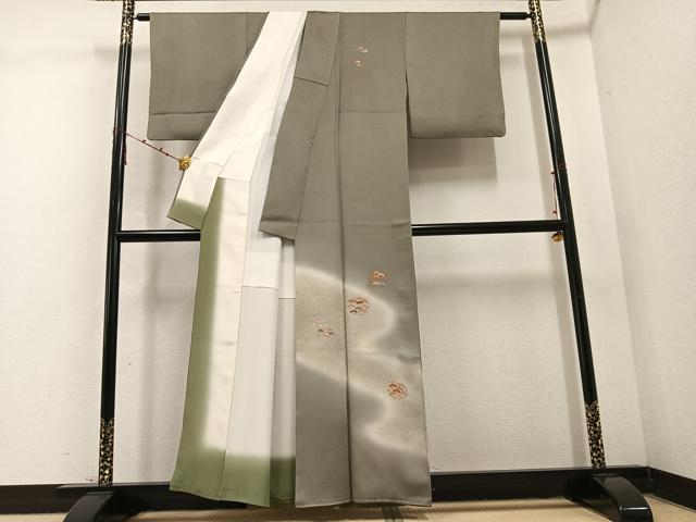 平和屋着物●訪問着　刺繍　草花文　暈し染め　金銀彩　正絹　逸品　AABD4737ph