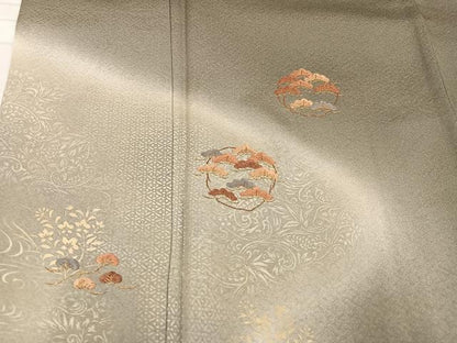 平和屋着物●訪問着　刺繍　草花文　暈し染め　金銀彩　正絹　逸品　AABD4737ph