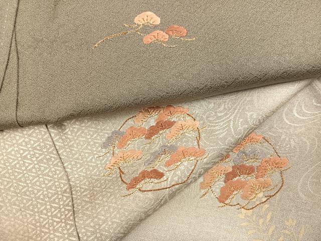 平和屋着物●訪問着　刺繍　草花文　暈し染め　金銀彩　正絹　逸品　AABD4737ph