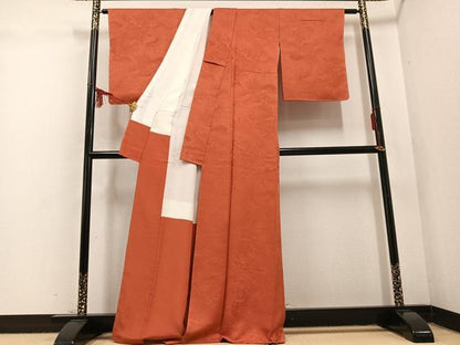 平和屋着物●上質な色無地 草花地紋 紅樺色 正絹 逸品 未使用 AABD4748ph