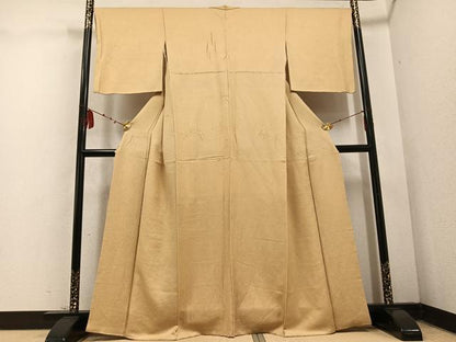 平和屋着物●上質な色無地　草花地紋　飴色　正絹　逸品　AABD4752ph