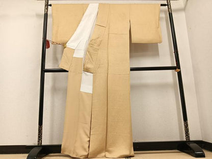 平和屋着物●上質な色無地　草花地紋　飴色　正絹　逸品　AABD4752ph