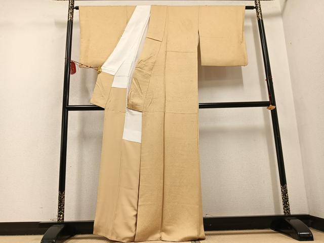 平和屋着物●上質な色無地　草花地紋　飴色　正絹　逸品　AABD4752ph