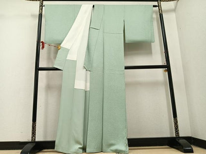 平和屋着物●上質な色無地　舞葉地紋　錆青磁色　正絹　逸品　AABD4754ph