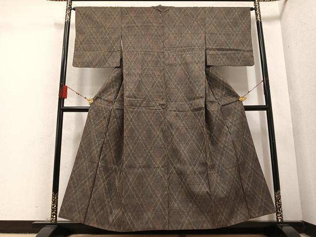 平和屋着物●上質な紬 格子 正絹 逸品 AABD4756ph