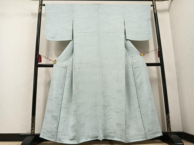 平和屋着物●上質な色無地 雲重ね草花地紋 青磁鼠色 正絹 逸品 AABD4759ph