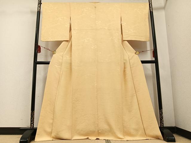 平和屋着物●上質な色無地　草花吉祥地紋　蜂蜜色　正絹　逸品　AABD4761ph