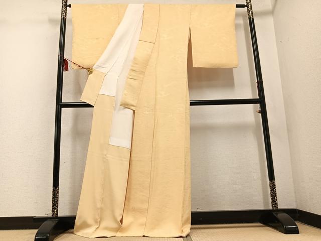 平和屋着物●上質な色無地　草花吉祥地紋　蜂蜜色　正絹　逸品　AABD4761ph