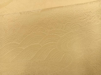 平和屋着物●上質な色無地　草花吉祥地紋　蜂蜜色　正絹　逸品　AABD4761ph