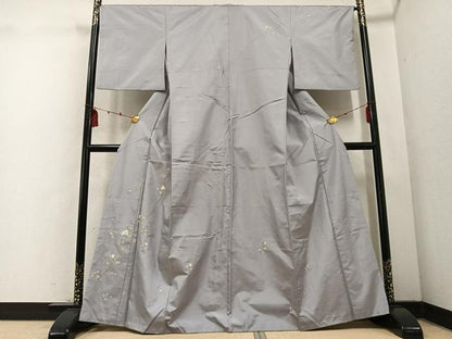 平和屋着物●訪問着　紬地　刺繍　枝花文　正絹　逸品　AABD4773ph