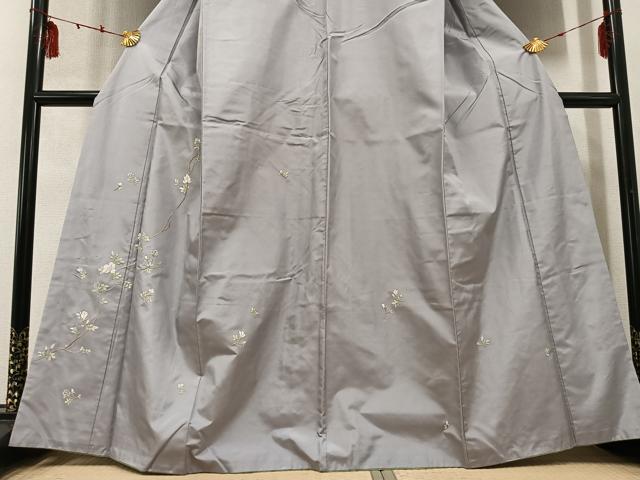 平和屋着物●訪問着　紬地　刺繍　枝花文　正絹　逸品　AABD4773ph