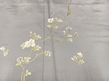 平和屋着物●訪問着　紬地　刺繍　枝花文　正絹　逸品　AABD4773ph