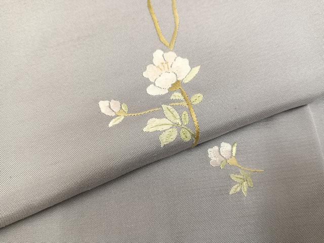 平和屋着物○訪問着 紬地 刺繍 枝花文 正絹 逸品 AABD4773ph