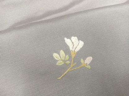 平和屋着物●訪問着　紬地　刺繍　枝花文　正絹　逸品　AABD4773ph