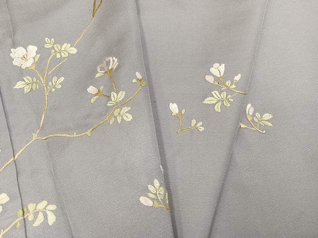 平和屋着物○訪問着 紬地 刺繍 枝花文 正絹 逸品 AABD4773ph