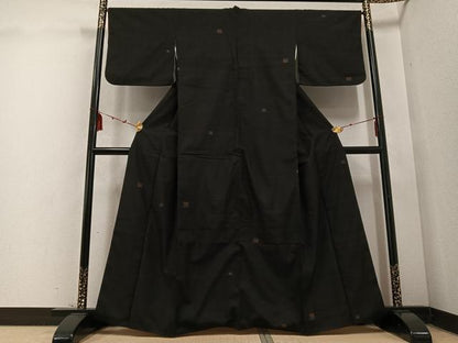 平和屋着物●上質な紬 色紙文 黒地 正絹 逸品 AABD4779ph