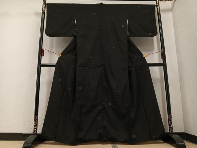 平和屋着物●上質な紬 色紙文 黒地 正絹 逸品 AABD4779ph