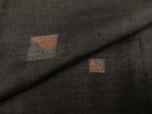 平和屋着物●上質な紬 色紙文 黒地 正絹 逸品 AABD4779ph