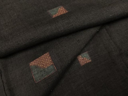 平和屋着物●上質な紬 色紙文 黒地 正絹 逸品 AABD4779ph