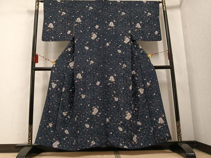 平和屋着物●上質な小紋 型染め 雪輪草花文 正絹 逸品 AABD4780ph