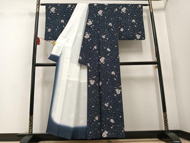平和屋着物●上質な小紋 型染め 雪輪草花文 正絹 逸品 AABD4780ph