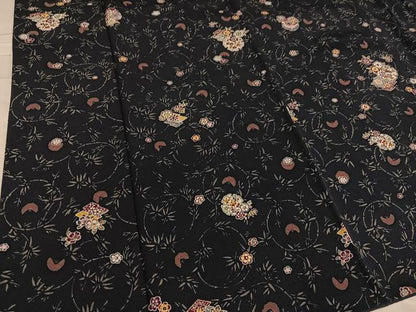 平和屋着物●上質な小紋 型染め 雪輪草花文 正絹 逸品 AABD4780ph