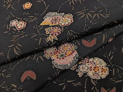 平和屋着物●上質な小紋 型染め 雪輪草花文 正絹 逸品 AABD4780ph
