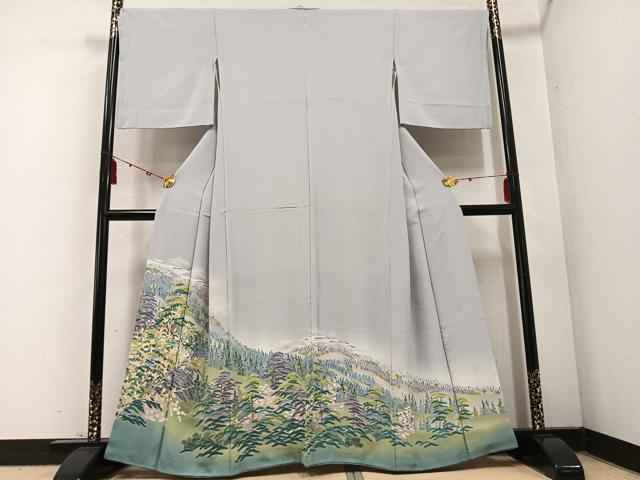 平和屋着物●十日町友禅作家 岡村蒼風 色留袖 樹林文 正絹 逸品 AABD4784ph