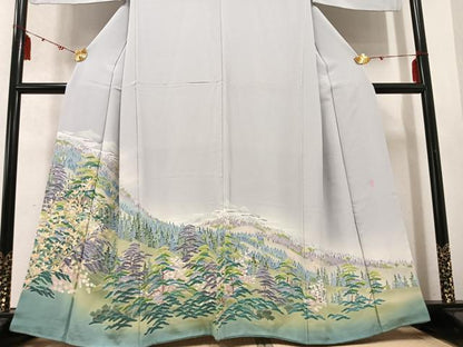 平和屋着物●十日町友禅作家 岡村蒼風 色留袖 樹林文 正絹 逸品 AABD4784ph