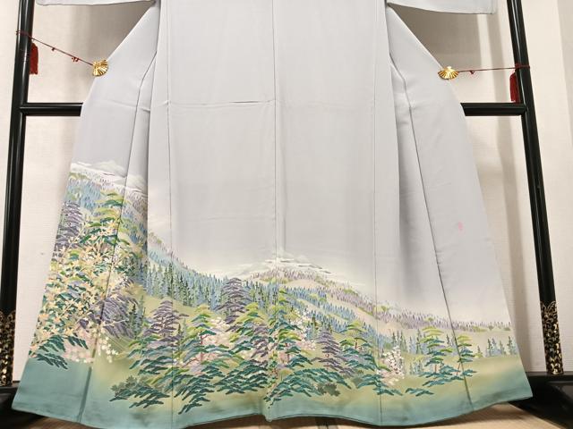 平和屋着物●十日町友禅作家 岡村蒼風 色留袖 樹林文 正絹 逸品 AABD4784ph