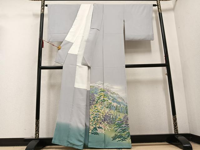 平和屋着物●十日町友禅作家 岡村蒼風 色留袖 樹林文 正絹 逸品 AABD4784ph