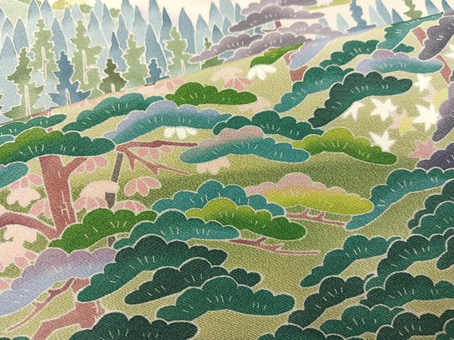 平和屋着物●十日町友禅作家 岡村蒼風 色留袖 樹林文 正絹 逸品 AABD4784ph